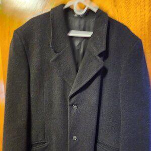 Men's 42R Taylors Row Finery Black Wool Cashmere Long Overcoat